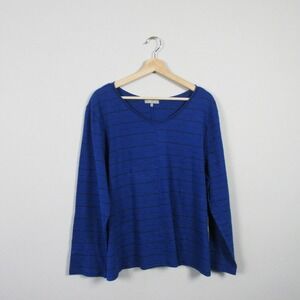 Habitat Long Sleeve Top Women XXL Blue Striped V Neck Cotton Comfy Casual 266